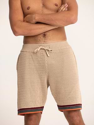 PALM MYKONOS beige stripe short pants מכנס סריג אוברסייז בז' (חלק מסט)