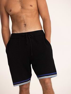 PALM MYKONOS black stripe short pants מכנס סריג אוברסייז שחור פסים (חלק מסט)
