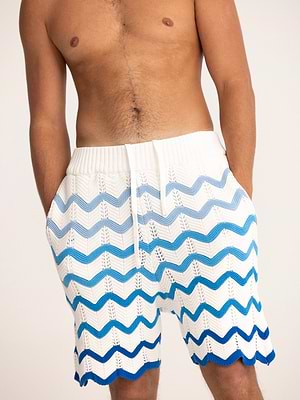 PALM MYKONOS light blue white stripe short pants מכנס סריג לבן כחול פסים אוברסייז
