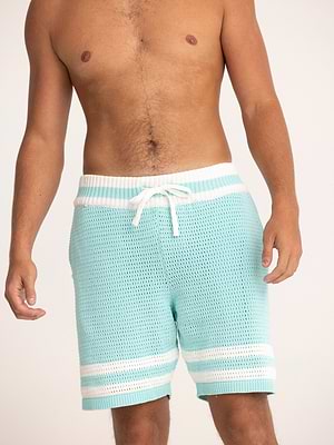 PALM MYKONOS light blue stripe short pants מכנס סריג אוברסייז כחול טיפאני פסים (חלק מסט)