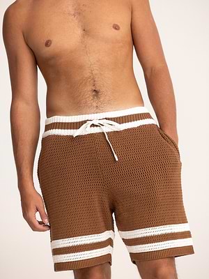 PALM MYKONOS brown stripe short pants מכנס סריג אוברסייז חום פסים (חלק מסט)