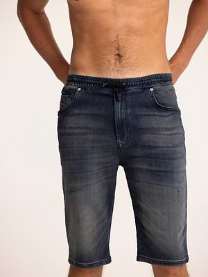 PALM MYKONOS jog short jeans pants מכנס גוג' קצר בצבע ג'ינס כהה שיפשופים