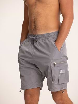 PALM MYKONOS gray short pants דגמח קצר אפור בצבע קרם עם רוכסן צידי ולוגו המותג - M