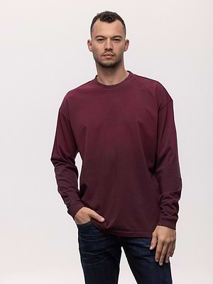 PALM MYKONOS super vintage t shirt long sleeve burduex חולצה ארוכה סטון ווש עם קרעים בצווארון בגוון בורדו