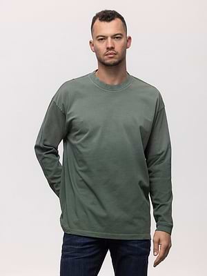 PALM MYKONOS super vintage t shirt long sleeve green חולצה ארוכה סטון ווש עם קרעים בצווארון בגוון ירוק