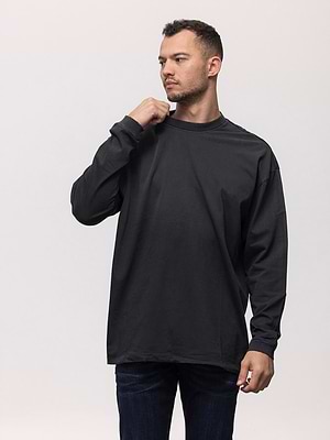 PALM MYKONOS super vintage t shirt long sleeve black חולצה ארוכה סטון ווש עם קרעים בצווארון בגוון שחור