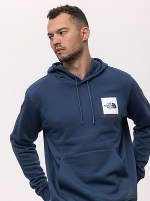 THE NORTH FACE blue small logo hoodie קפוצון בצבע כחול פטרול לוגו ריבוע לבן - XXL