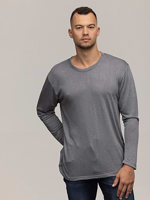 PALM MYKONOS linen t shirt long sleeve dark gray חולצת פשתן שרוול ארוך בצבע אפור כהה