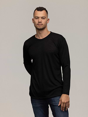 PALM MYKONOS linen t shirt long sleeve blackחולצת פשתן שרוול ארוך בצבע שחור - L