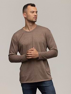 PALM MYKONOS linen t shirt long sleeve brown חולצת פשתן שרוול ארוך בצבע חום