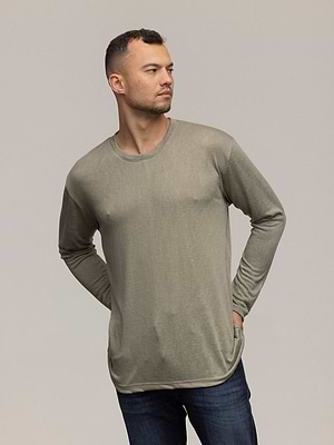 PALM MYKONOS linen t shirt long sleeve olive greenחולצת פשתן שרוול ארוך בצבע ירוק זית