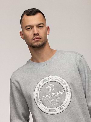 TIMBERLAND sweatshirt gray white big logo סווטשירט בצבע אפור עם עיגול המותג בלבן