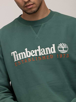 TIMBERLAND sweatshirt green white big logo סווטשירט בצבע ירוק מעושן עם רקמה בצבע לבן - XL