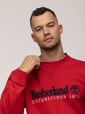 TIMBERLAND sweatshirt red black big logo סווטשירט בצבע אדום עם רקמה בצבע שחור - M