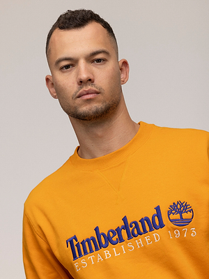 TIMBERLAND sweatshirt orange blue big logo סווטשירט בצבע כתום עם רקמה בצבע כחול