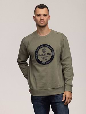 TIMBERLAND sweatshirt olive green big logo סווטשירט בצבע ירוק זית עם עיגול במרכז המוצר - M