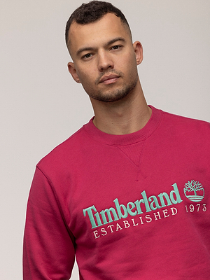TIMBERLAND sweatshirt pink blue big logo סווטשירט בצבע ורוד עם רקמה בצבע תכלת בחזית