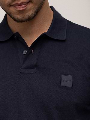 BOSS polo long sleeve blue navy פולו שרוול ארוך בצבע כחול נייבי לוגו צידי