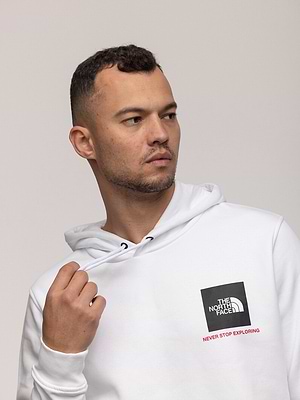 THE NORTH FACE hoodie white black small logo קפוצון בצבע לבן עם לוגו ריבוע שחור