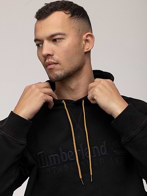 TIMBERLAND hoodie black logo קפוצון בצבע שחור לוגו טון על טון
