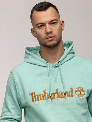 TIMBERLAND hoodie blue orange logo קפוצון בצבע תכלת לוגו כתום בחזית