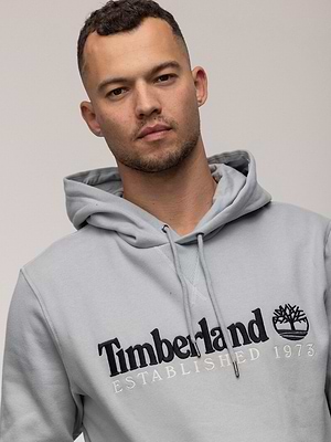TIMBERLAND hoodie gray black logo קפוצון בצבע אפור לוגו שחור רקמה