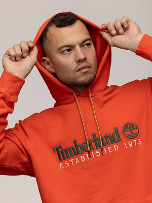 TIMBERLAND hoodie red orange logo קפוצון בצבע אדום מעושן לוגו ירוק