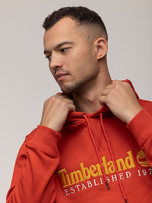 TIMBERLAND hoodie red orange logo קפוצון בצבע אדום מעושן לוגו כתום