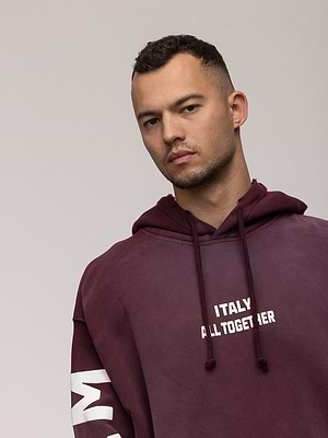 PALM MYKONOS  hoodie super vintage bourduex קפוצון סופר וינטג' עם הדפס בחזית ובשרוול בצבע בורדו