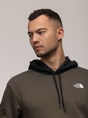 THE NORTH FACE hoodie olive green small logo קפוצון בצבע ירוק זית כובע טקסטורה שחור