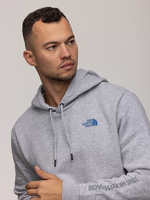 THE NORTH FACE hoodie gray blue small logo קפוצון בצבע אפור בהיר לוגו כחול - L