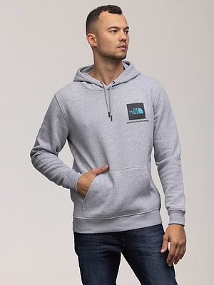 THE NORTH FACE hoodie gray black tourkise small logo קפוצון בצבע אפור לוגו ריבוע טורקיז