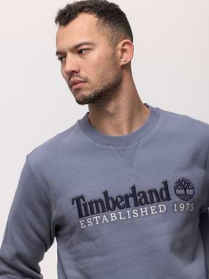 TIMBERLAND sweatshirt blue gray black logo סווטשירט בצבע כחחול אפור עם לוגו שחור בחזית המוצר