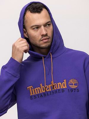 TIMBERLAND purple orange big logo hoodie קפוצון בצבע סגול עם לוגו כתום רקום בחזית המוצר - L