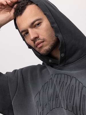 PALM MYKONOS  hoodie super vintage black קפוצון סופר וינטג' בצבע שחור ווש עם הדפס בחזית