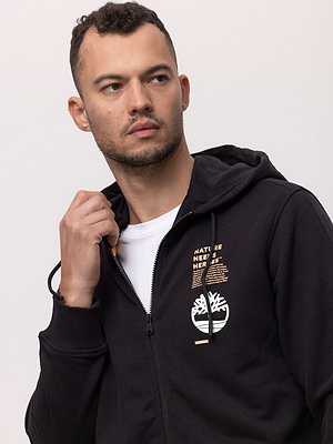 TIMBERLAND full zip black hoodie small side logo קפוצון עם רוכסן מלא בצבע שחור עם לוגו צידי