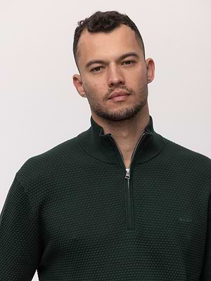 GANT textured cotton marino half zip סריג טקסטורה חצי רוכסן עם לוגו טון על טון בצבע ירוק בקבוק