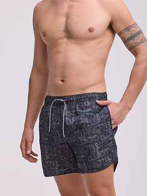HUGO swimshort small logo בגד ים בצבע שחור אפור מונוגרם