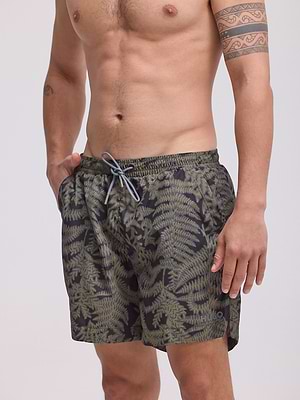 HUGO swimshort  small logo בגד ים בצבע שחור ירוק ולוג צידי