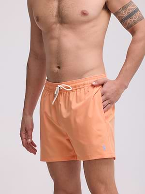RALPH LAUREN swimshort orange blue small logo בגד ים ראלף לורן בצבע כתום סוס תכלת