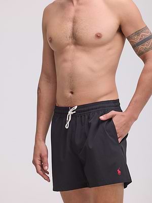 RALPH LAUREN swimshort black red small logo בגד ים ראלף לורן בצבע שחור סוס אדום