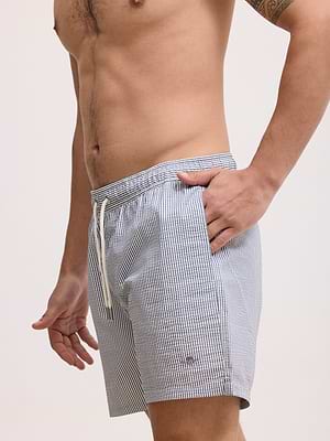 GANT swimshort light blue stripe  בגד ים בצבע כחול לבן פסים לוגו המותג