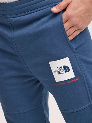 THE NORTH FACE long pants blue small logo מכנס טרנינג ארוך בצבע כחול פטרול עם ריבוע לבן - m