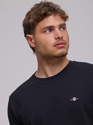 GANT black pique t shirt small logo חולצת פיקה בצבע שחור - XL