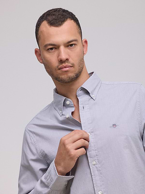 חולצה מכופתרת light gray poplin GANT Slim Fit אפור