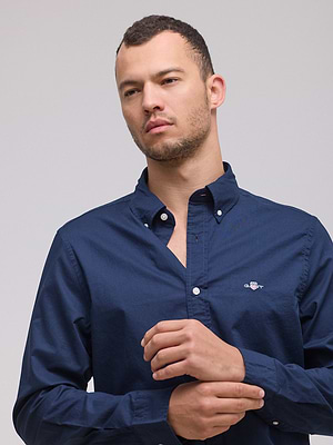 חולצה מכופתרת navy poplin GANT Slim Fit כחול כהה - L