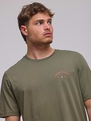 TOMMY HILFIGER logo t shirt חולצה בצבע ירוק עם מלל צידי כתום - L