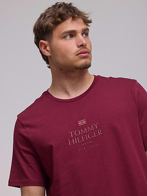 TOMMY HILFIGER logo t shirt חולצה בצבע בורדו עם לוגו טון על טון בחזית המוצר - M