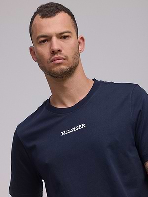 TOMMY HILFIGER logo t shirt חולצה בצבע נייבי עם רקמה קטנה בחזית הילפיגר - L