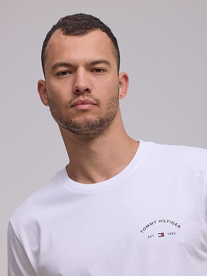 TOMMY HILFIGER logo t shirt חולצה בצבע לבן עם לוגו צידי והדפס אחורי בגב דקל - M